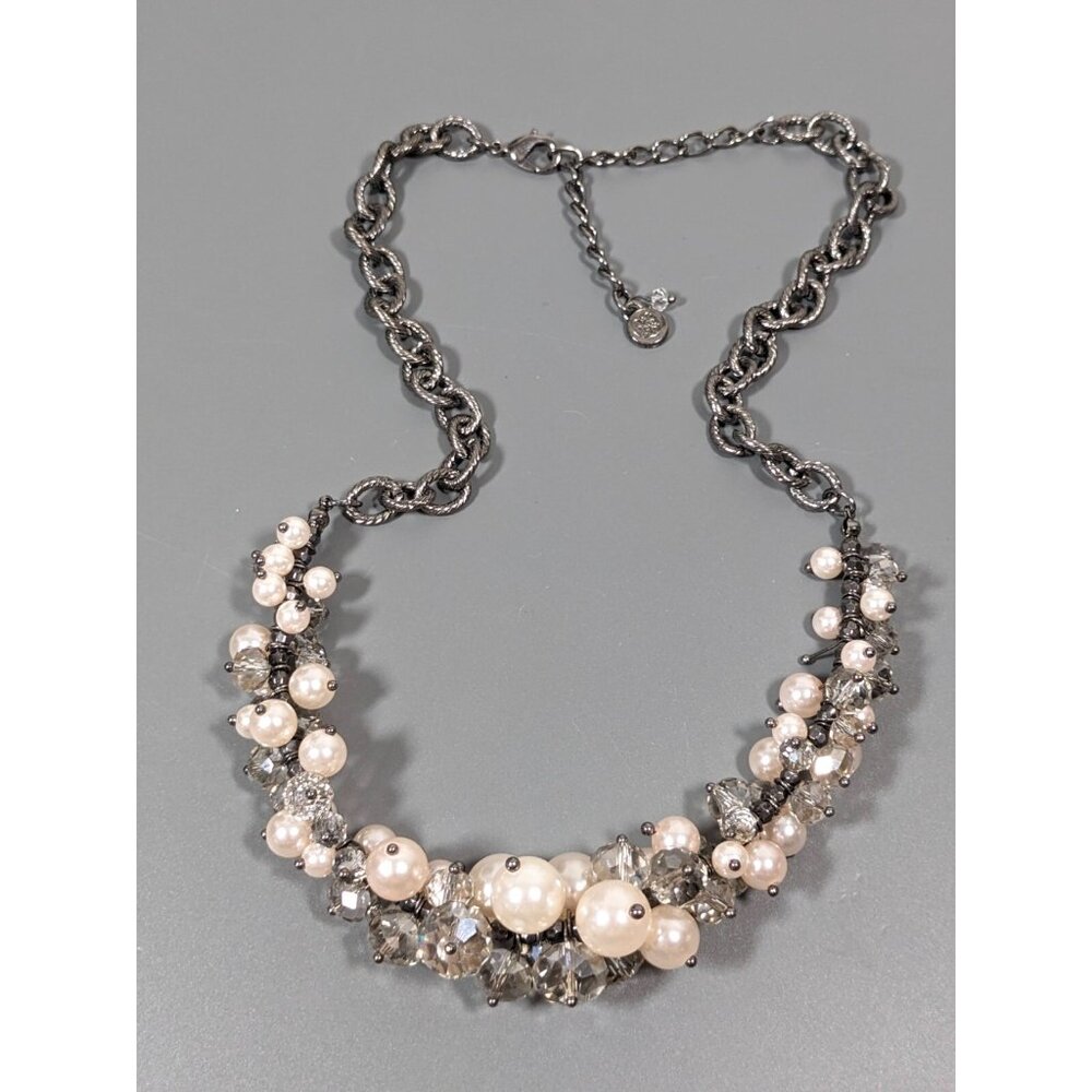 Simply Vera Wang Gray Metallic‎ Faux Pearl Cluster Glass Bead Necklace 23 inch